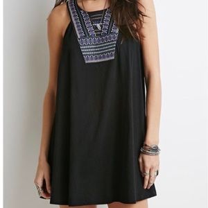 ✨HP✨🦋 3/$9 Forever 21 black babydoll dress cotton blue, purple pink embroidery